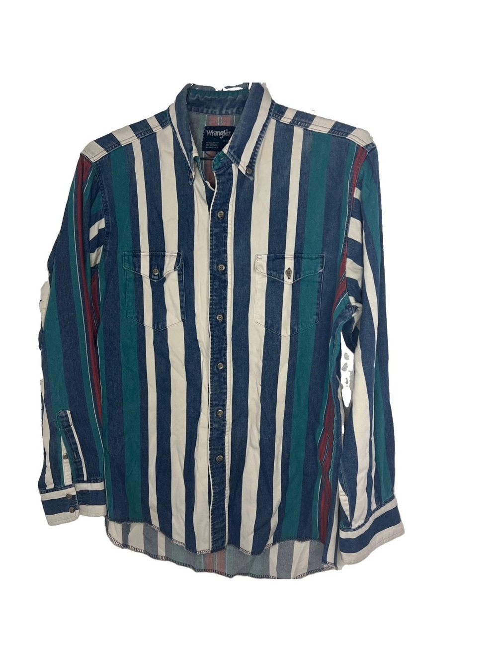 VTG Wrangler Shirt Mens XL Multicolor Stripe Western Button Front X-long Tails